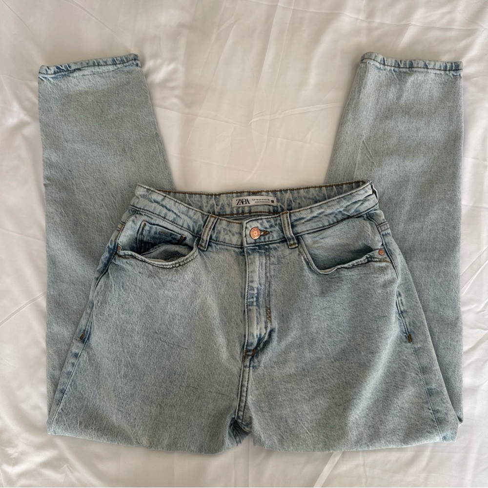 Zara High Rise Straight Leg Jeans Size 8 Light Wash Y2K Minimalist Casual Mod